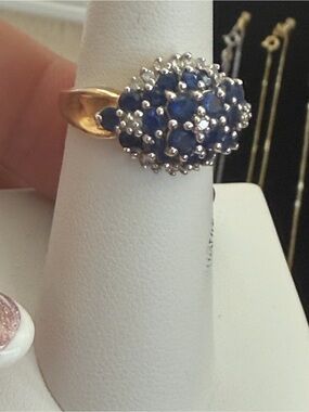 14k Blue sapphire and diamond Gemstone Ring -